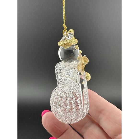 Vintage Hand Spun Glass Snowman w/ Gold Accents Ornament 3" Original Box 1990s - Picture 5 of 8